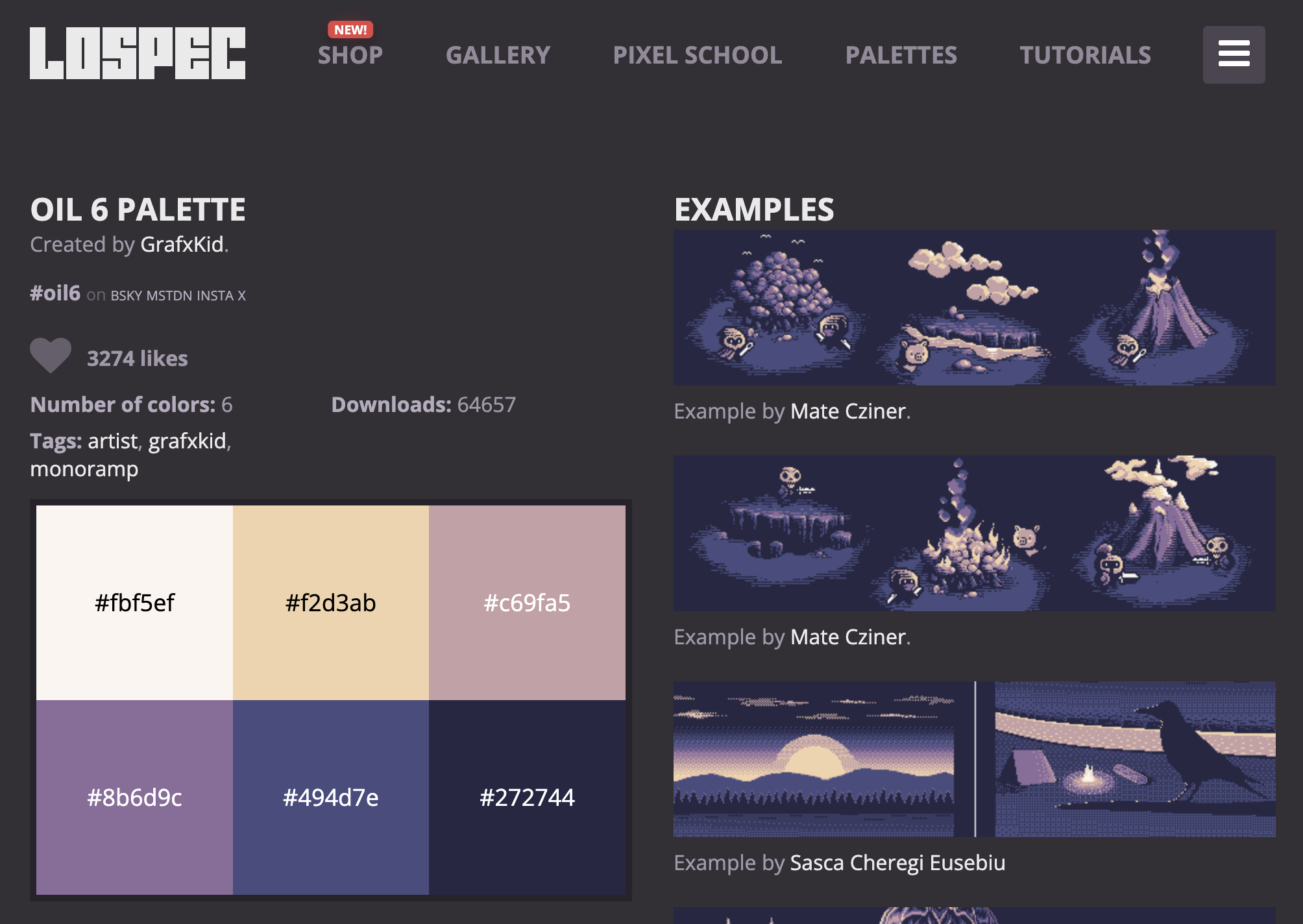 GrafxKid's Oil 6 palette (Lospec)