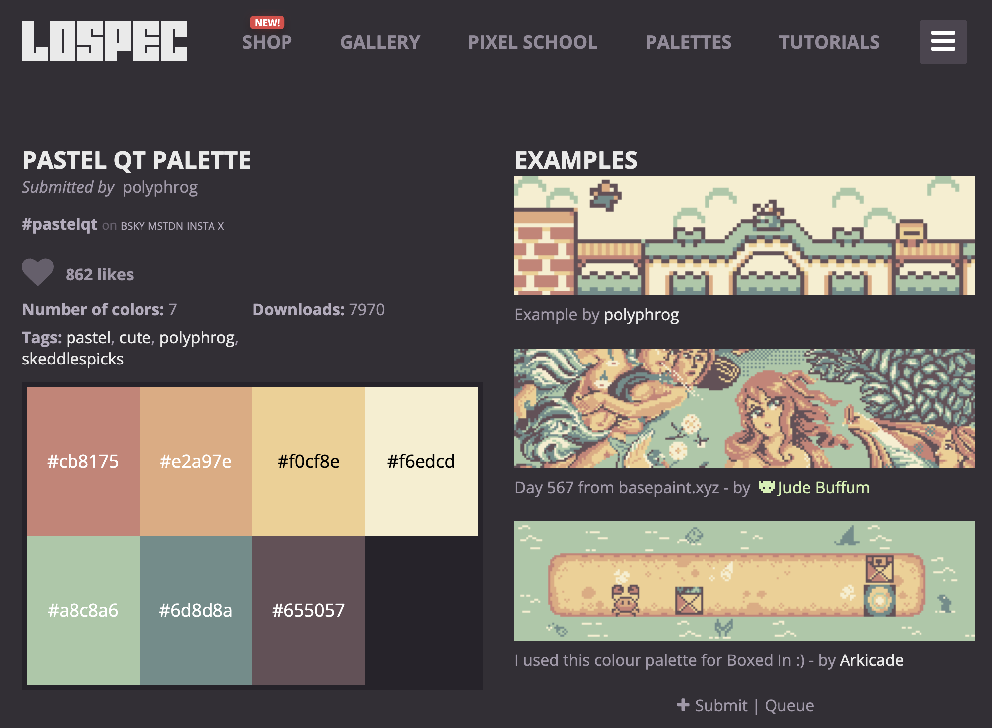 Pastel QT palette by polyphrog (Lospec)